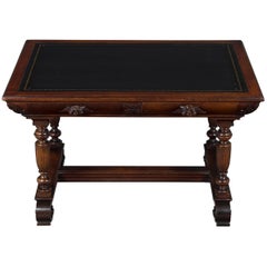 Carved Mahogany Leather Top Library Table