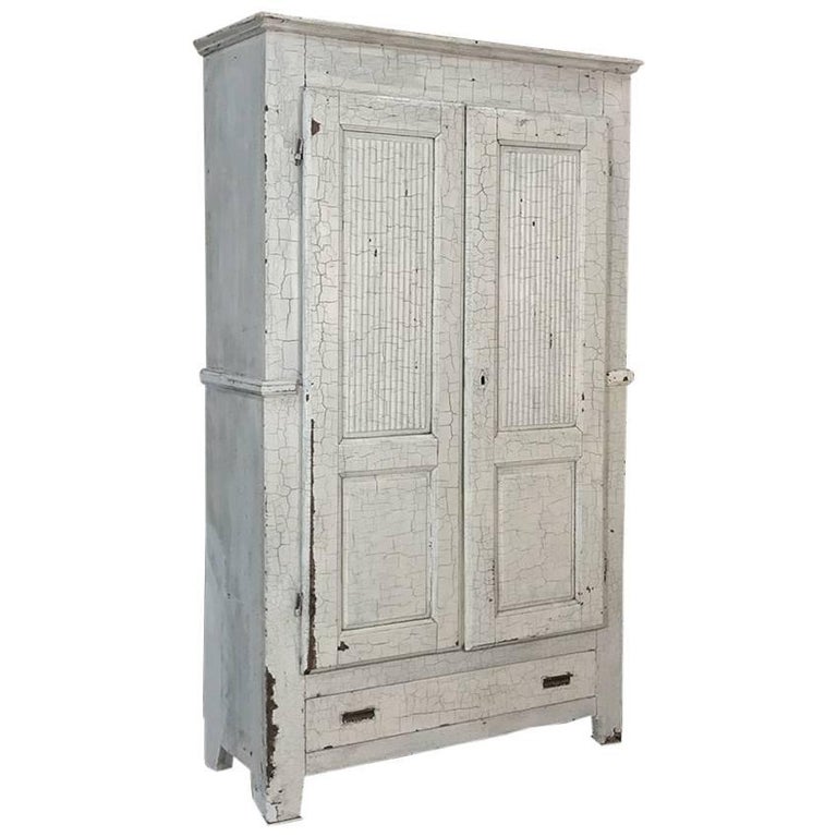 19th Century Swedish Rustic Distressed Painted Armoire For Sale at 1stdibs