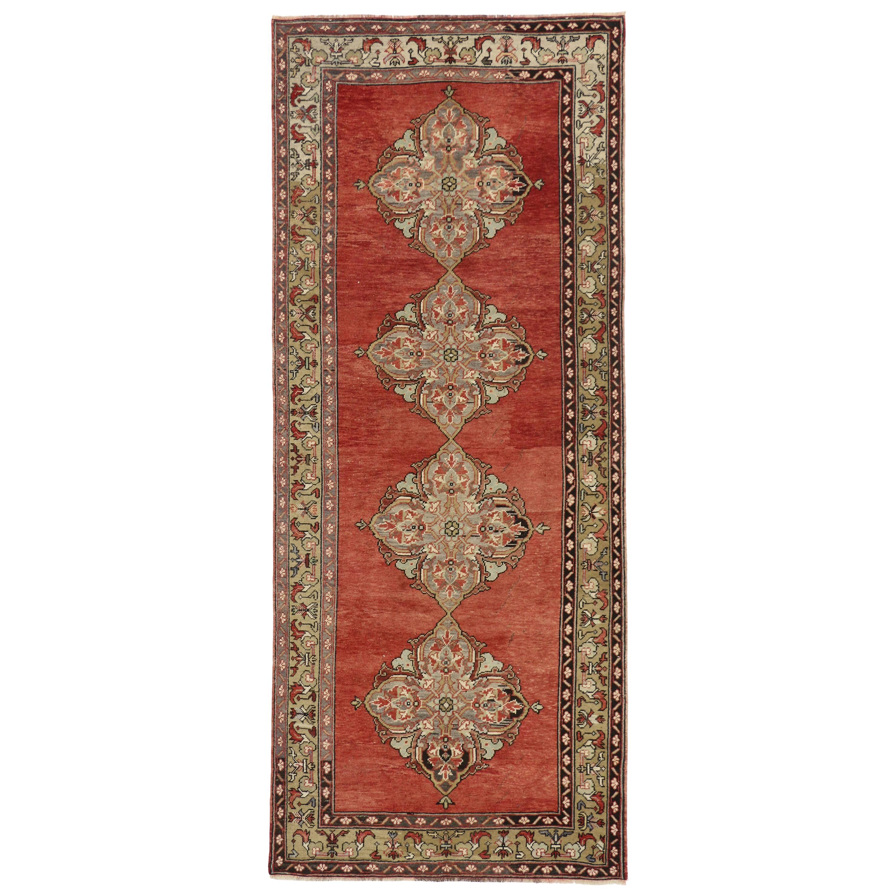 Tapis de couloir vintage turc Oushak de style traditionnel, large tapis de couloir