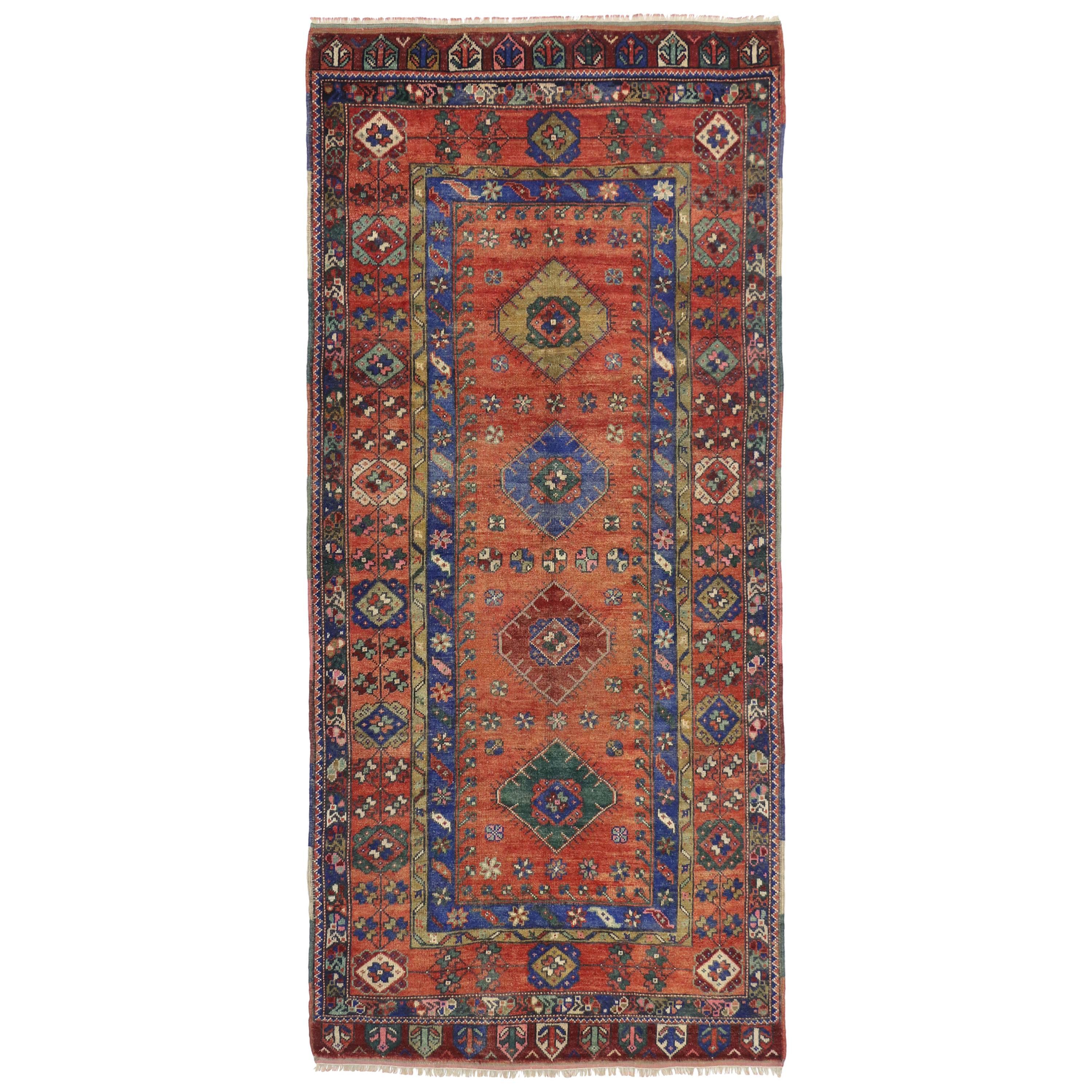 Vintage Turkish Oushak Runner with Modern Tribal