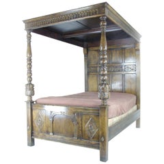 Four Poster Bed Tester Bed Antique 17th Century Style, England, 1940s