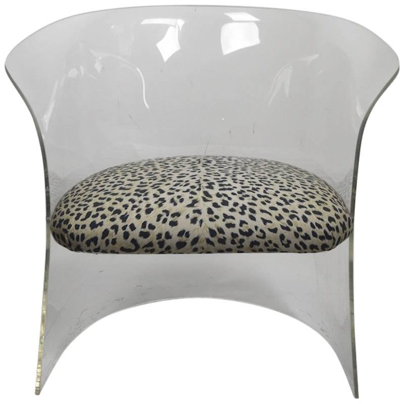 Lucite Tub Chair with Cheetah Print Fabric Upholstery