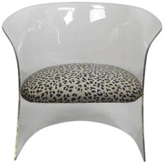 Lucite Tub Chair with Cheetah Print Fabric Upholstery