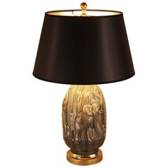 Vintage Elegant Pottery Table Lamp with Elephant Motif