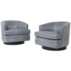 Pair of Mid-Century Modern Style Leather Swivel Lounge Chairs