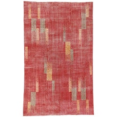 Zeki Muren Distressed Vintage Turkish Sivas Rug with Art Deco Cubist Style