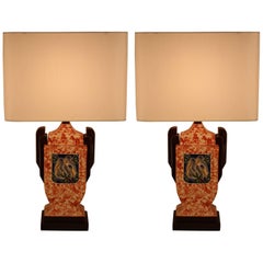 Pair of English Art Deco Pottery Lamps