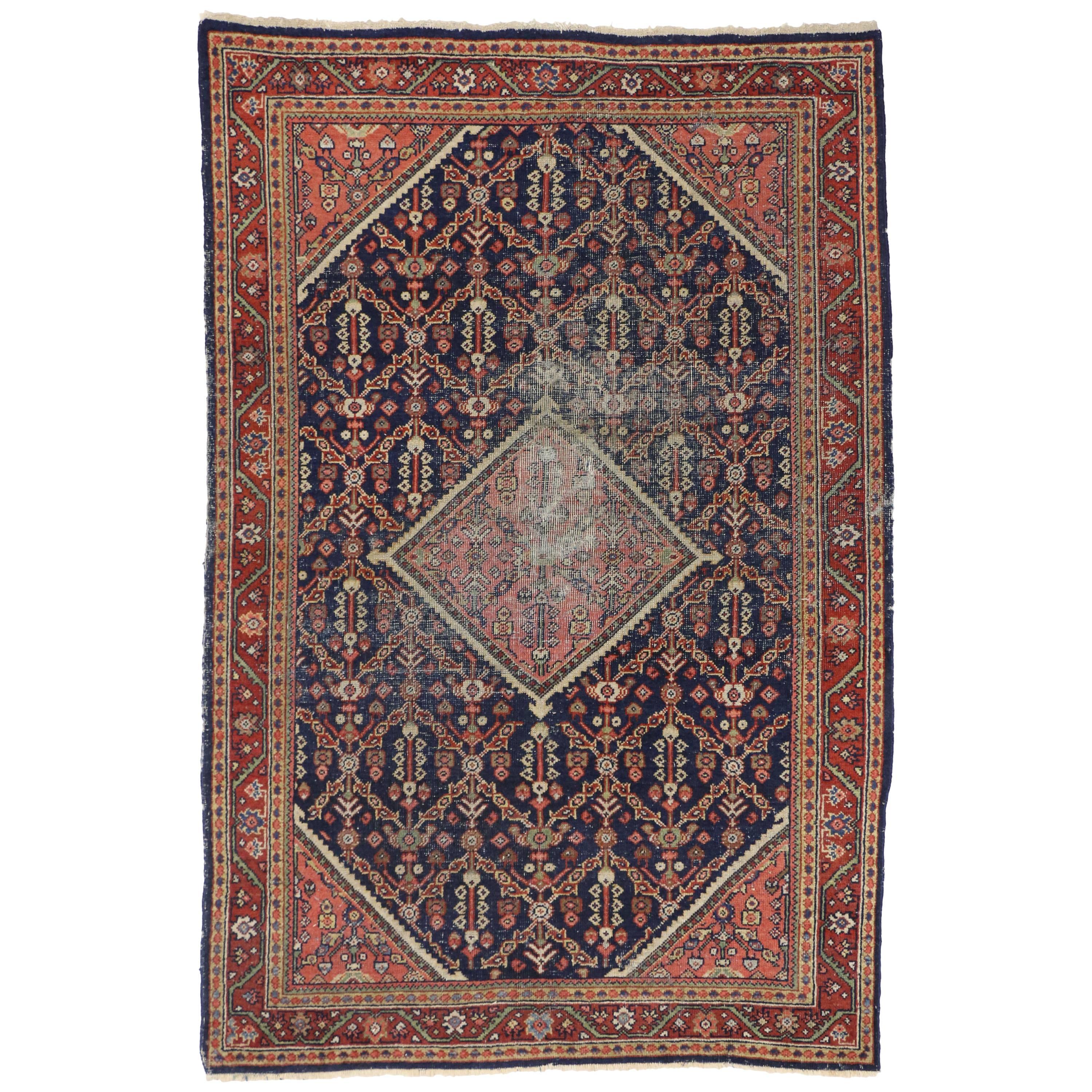 Distressed Antique Persian Mahal Rug with Rustic English Traditional Style For Sale