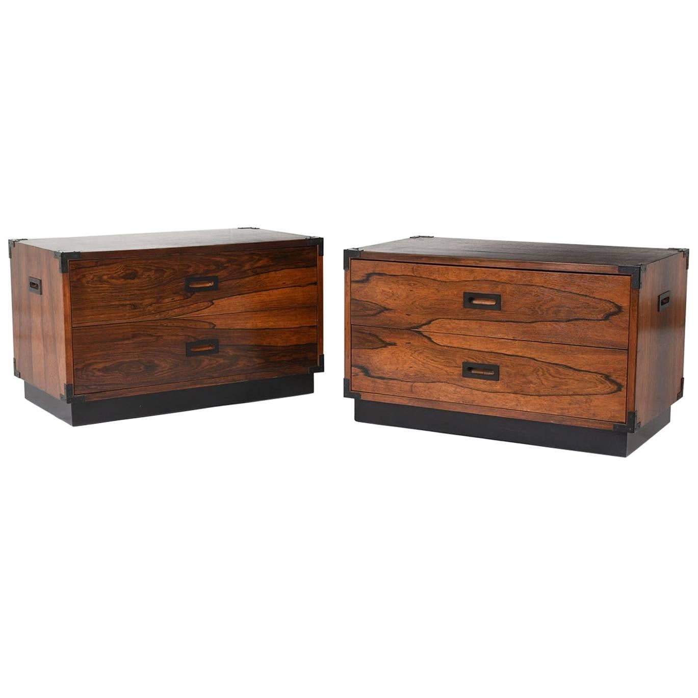 Pair of Campaign-Style Rosewood Chest of Drawers