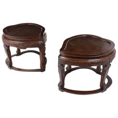 Pair of Chinese Mahogany Garden Stools