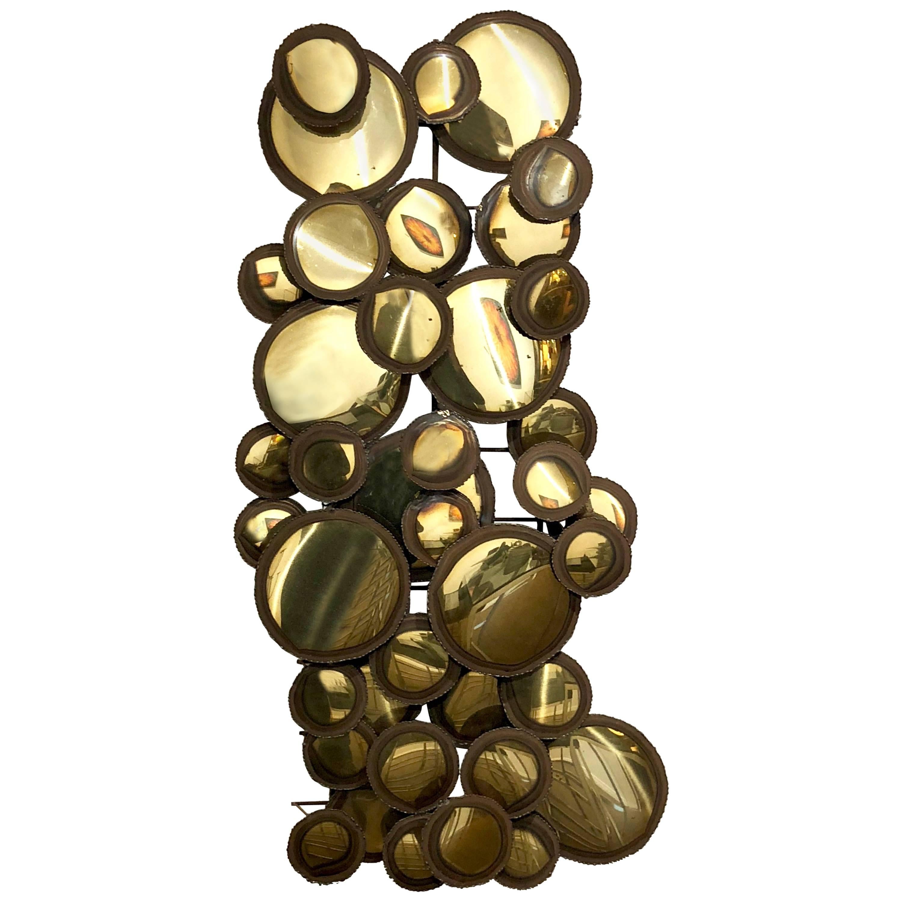Striking Brass Wall Sculpture Raindrops Style after Curtis Jere