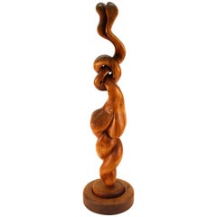 Biomorphic Modernist Wood Sculpture on Rotating Base