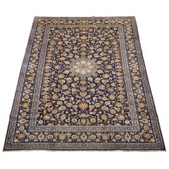 Blue Vintage Persian Kashan Rug, circa 1950