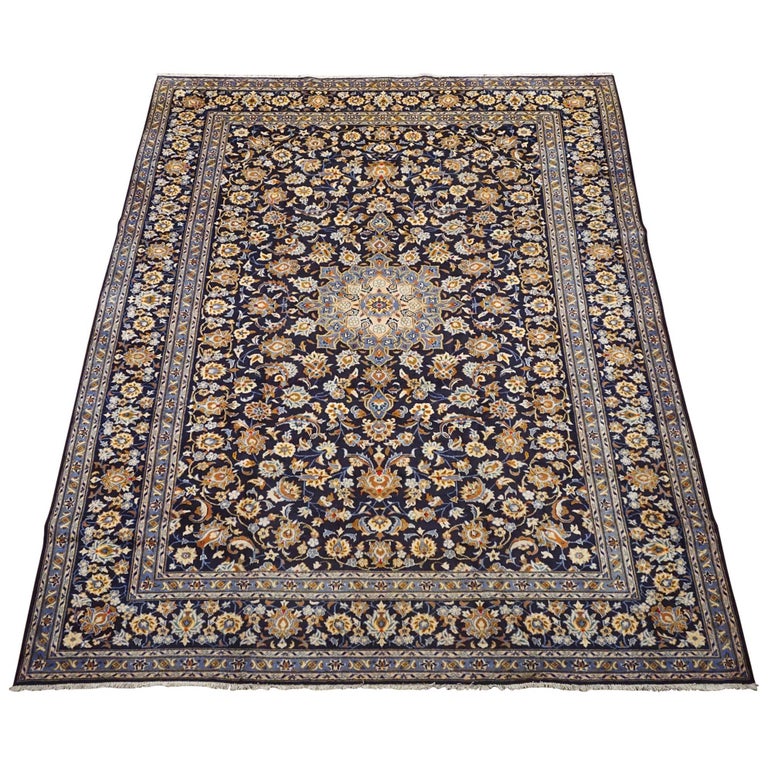 Blue Vintage Persian Kashan Rug, circa 1950 For Sale at 1stdibs