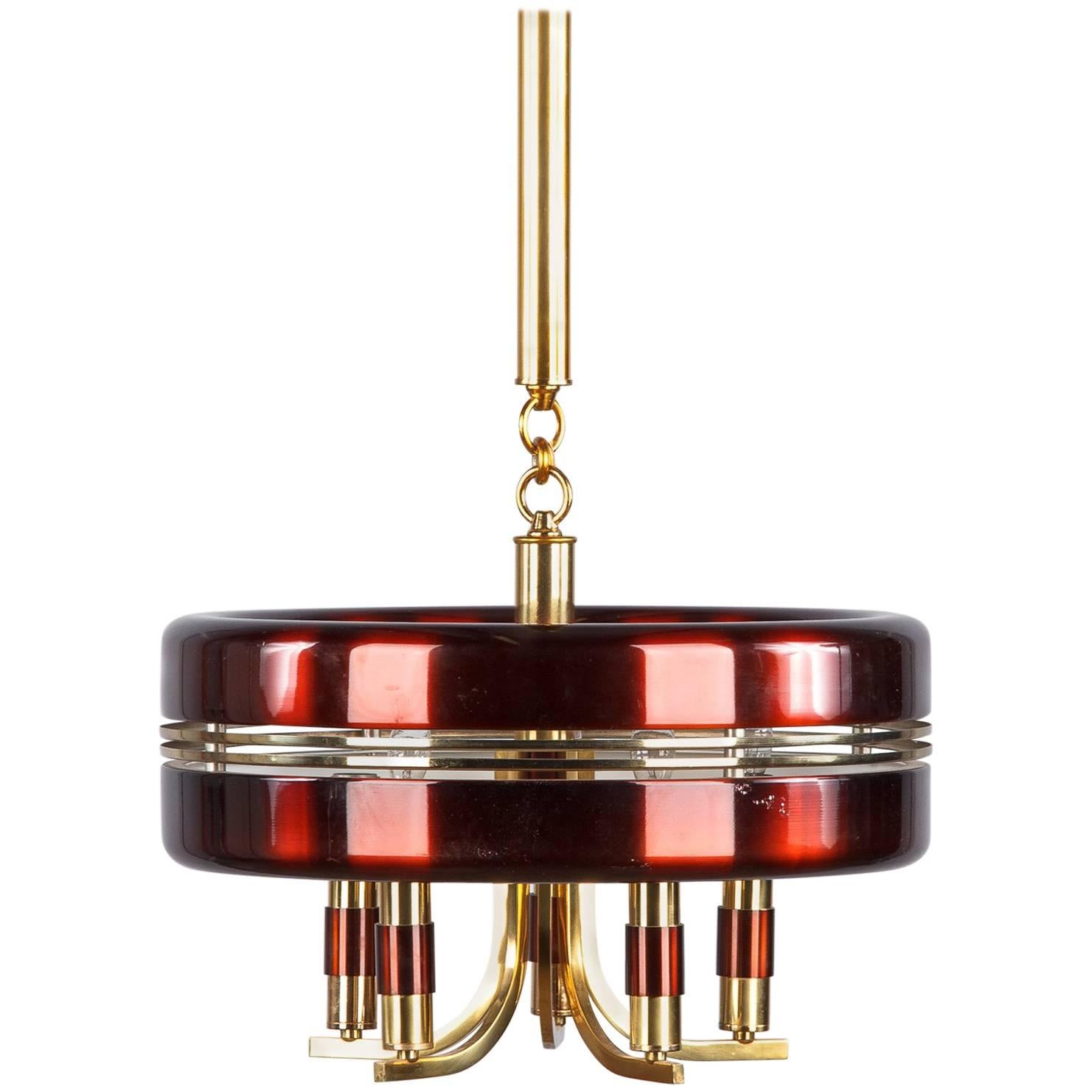 Italian Brass and Painted Metal Chandelier by Rolly, 1960s