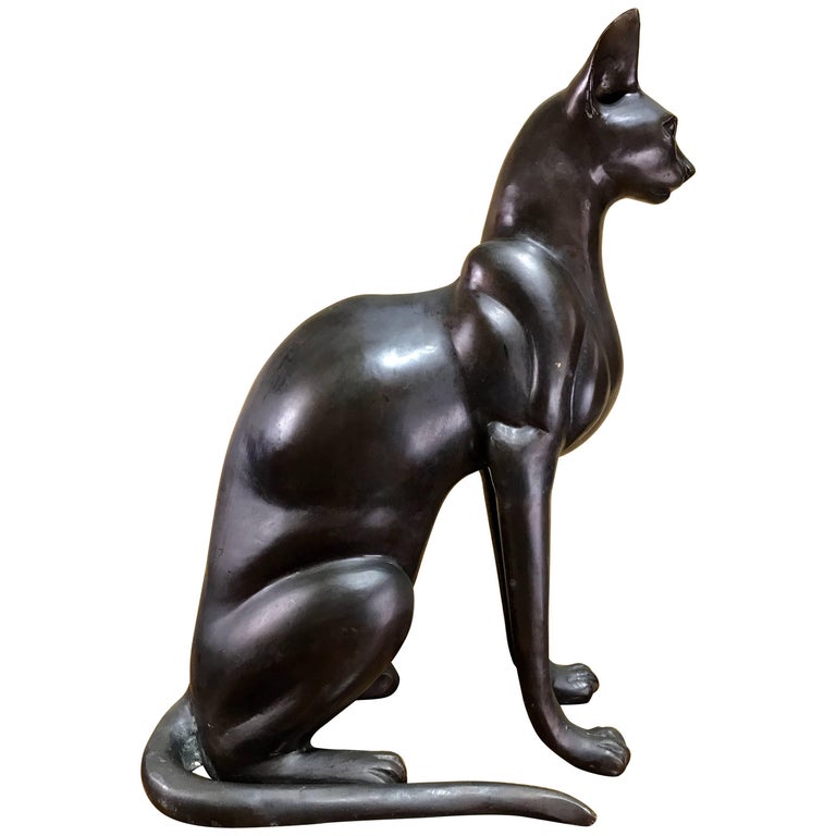 Egyptian Style Bronze Seated Figure of a Cat at 1stDibs