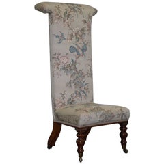 Victorian Hardwood Prayer Chair Part of Suite Silk Floral and Birds Upholstery