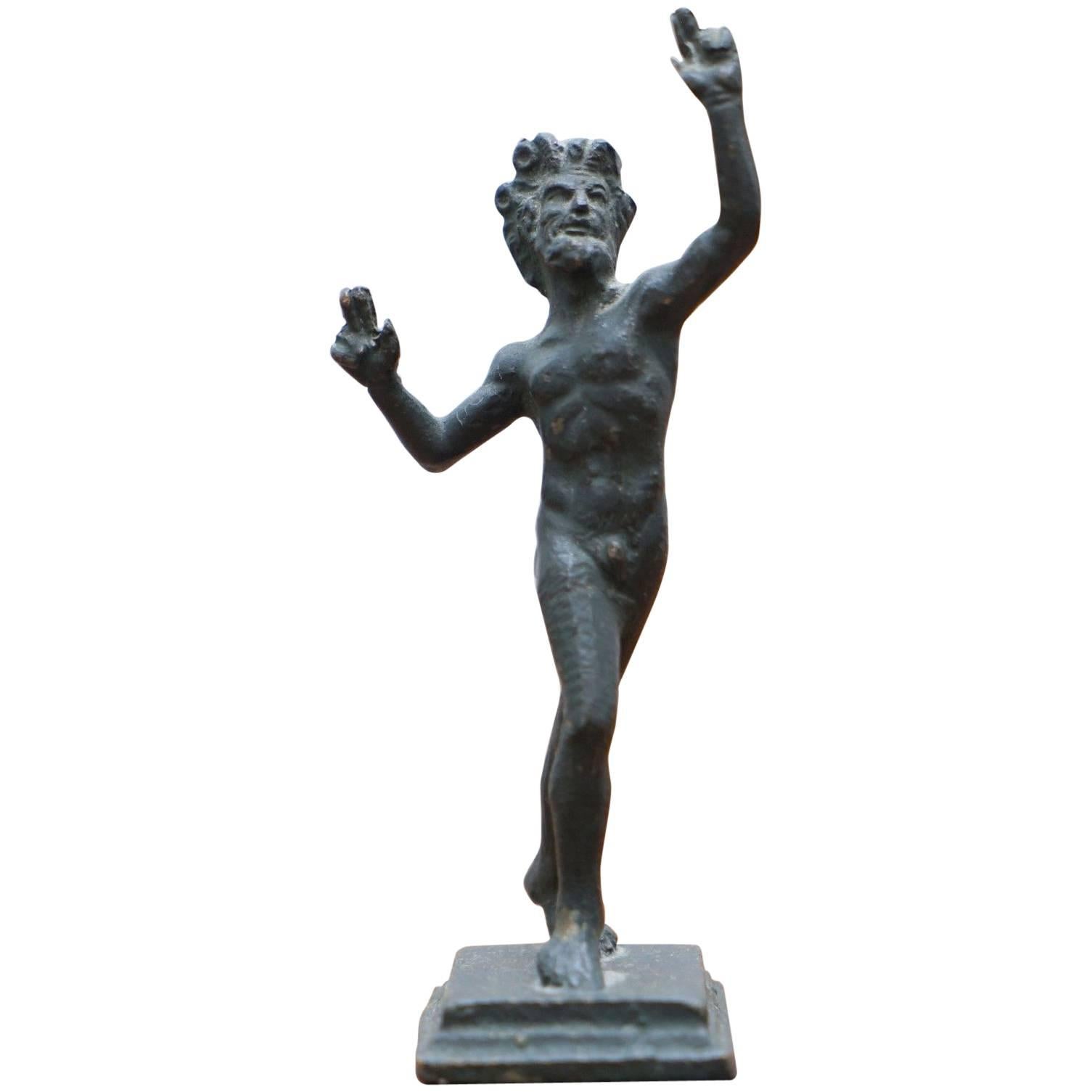 Rare Miniature Very Early Bronze Statue of the Dancing Faun Grand Tour Piece