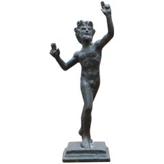 Antique Rare Miniature Very Early Bronze Statue of the Dancing Faun Grand Tour Piece