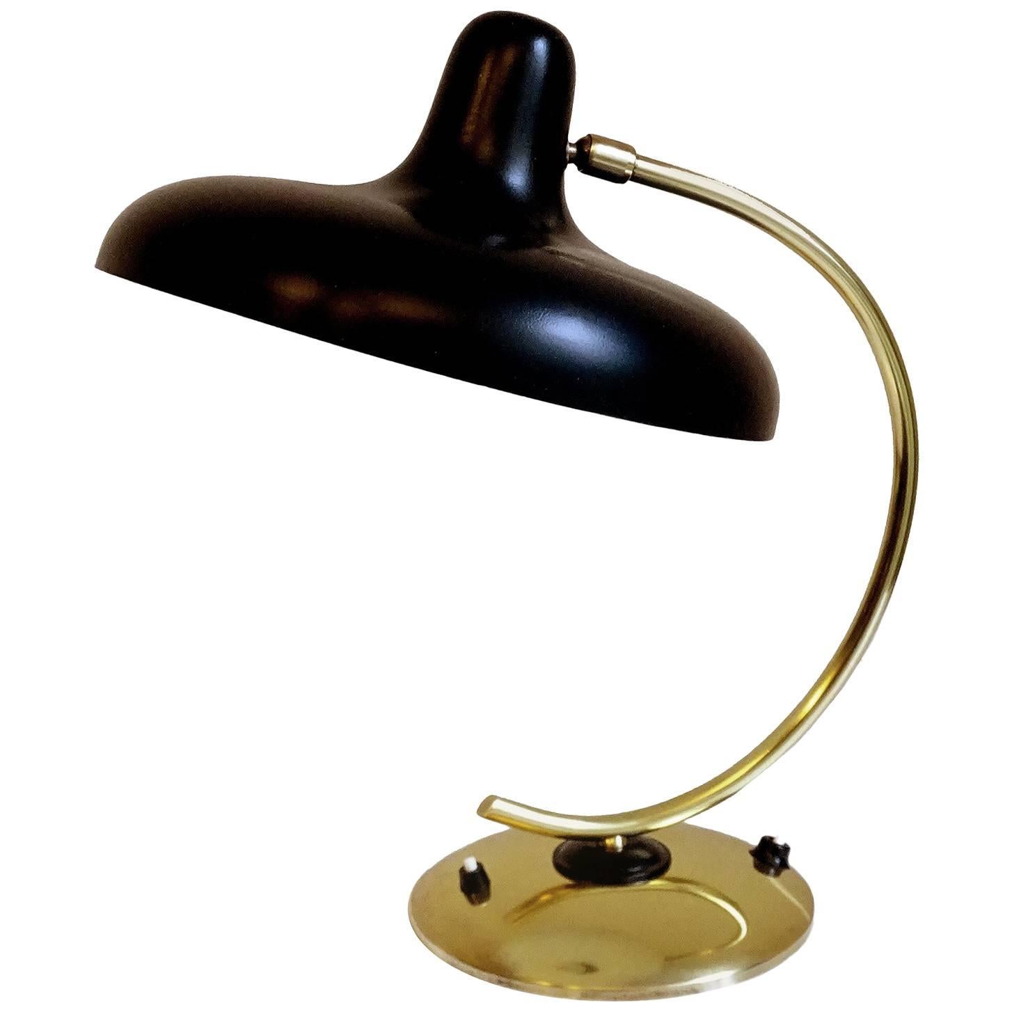 Large MidCentury Modern Lumen Brass Table Lamp, Stilnovo Style For Sale