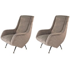 Pair of Velvet Armchairs by Aldo Morbelli for ISA Bergamo, 1950s