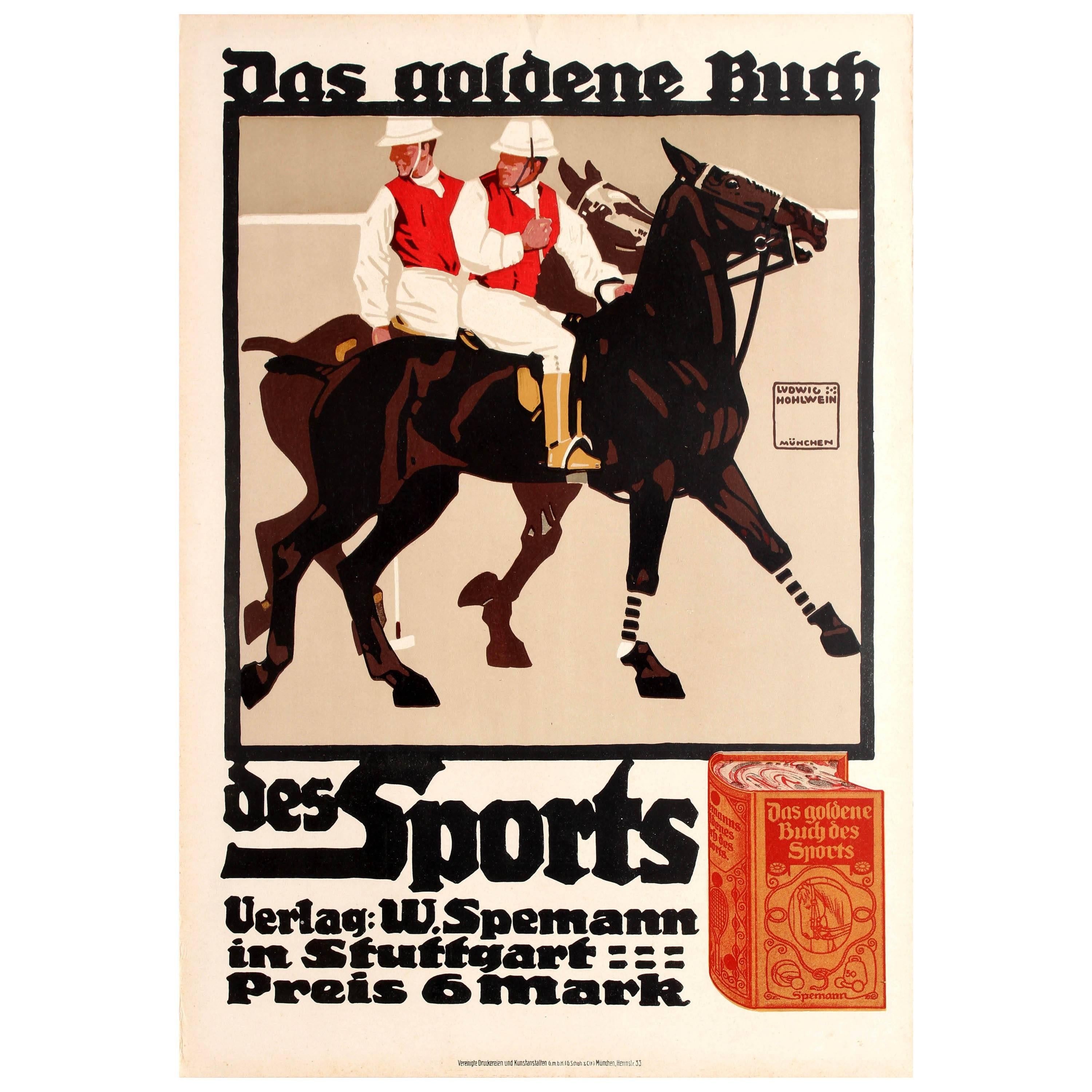 Affiche d'origine de Hohlwein pour le Golden Book of Sports avec polo en vente