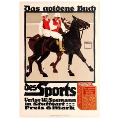 Original Antique Poster by Hohlwein for the Golden Book of Sports Featuring Polo