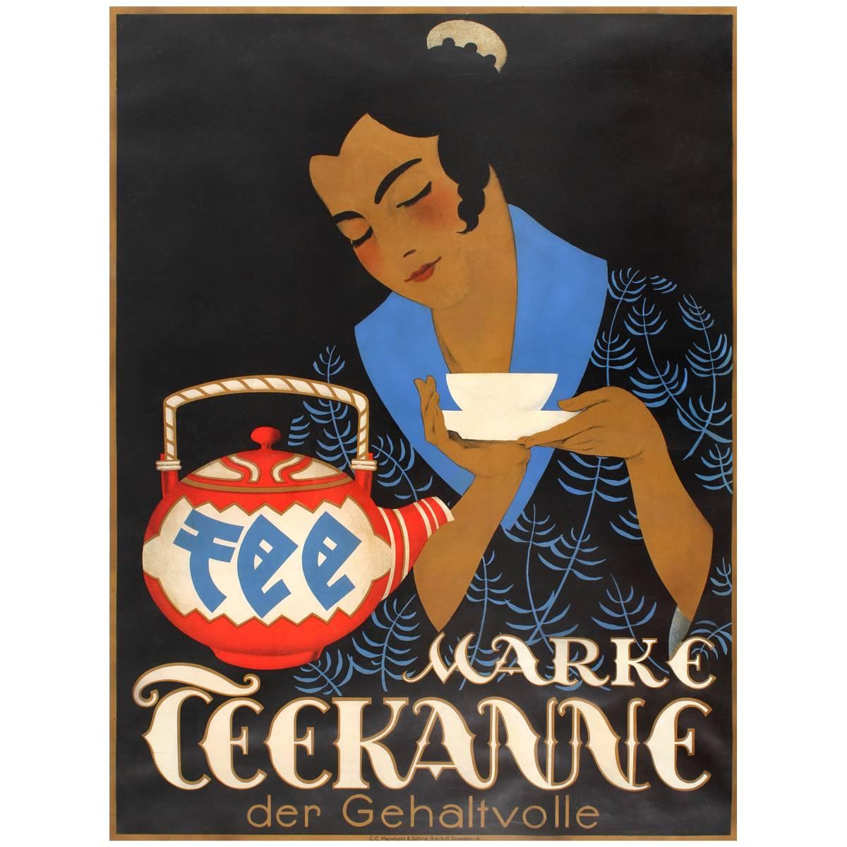 Original Vintage Drink Advertising Poster for Quality Brand Tea - Marke Teekanne