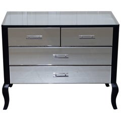 Perfect Condition Venetian Mirrored Glass Chest of Drawers Ebonized Black Frame
