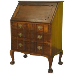 Lovely 1950s Serpentine Fronted Mahogany Chippendale Writing Bureau Claw & Ball