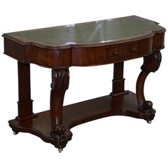 Stunning Hand-Carved Mahogany Victorian Scroll Leg Console Table Writing Desk