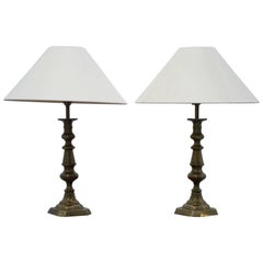 Antique Pair of Original Victorian circa 1880 Candlesticks Converted to Table Lamps