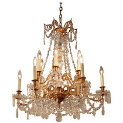 Antique French 19th Century Twelve Light Crystal Chandelier