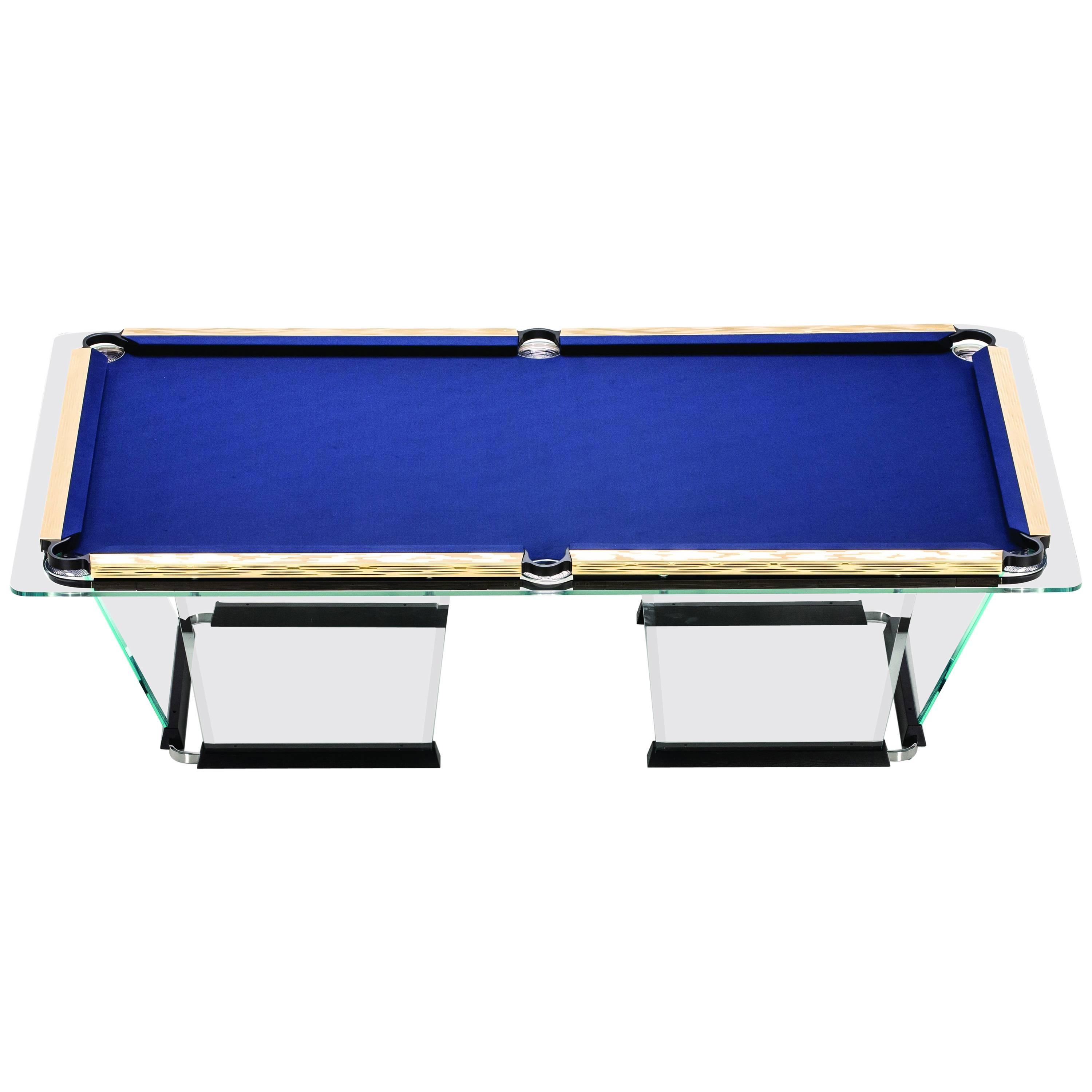 "T1.2" Crystal Pool Table with Gold Plated Covers by Marc Sadler for Teckell
