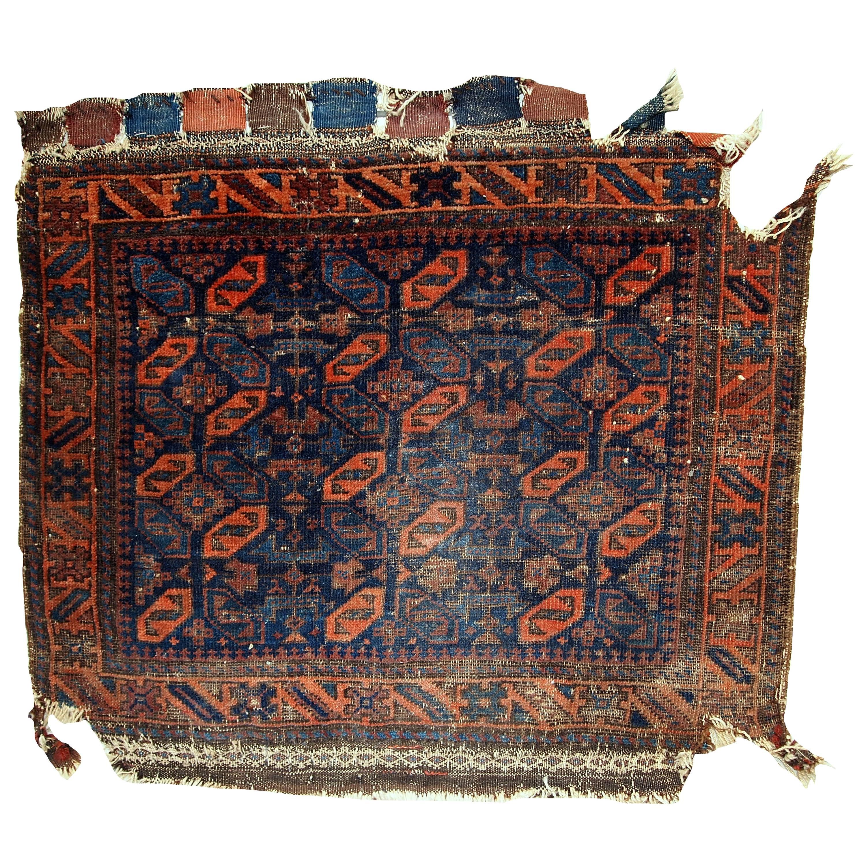 Handmade Antique Collectible Afghan Baluch Bag Face, 1880s, 1C446 For Sale