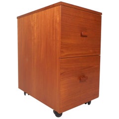 Mid-Century Modern Small Teak Rolling File Cabinet