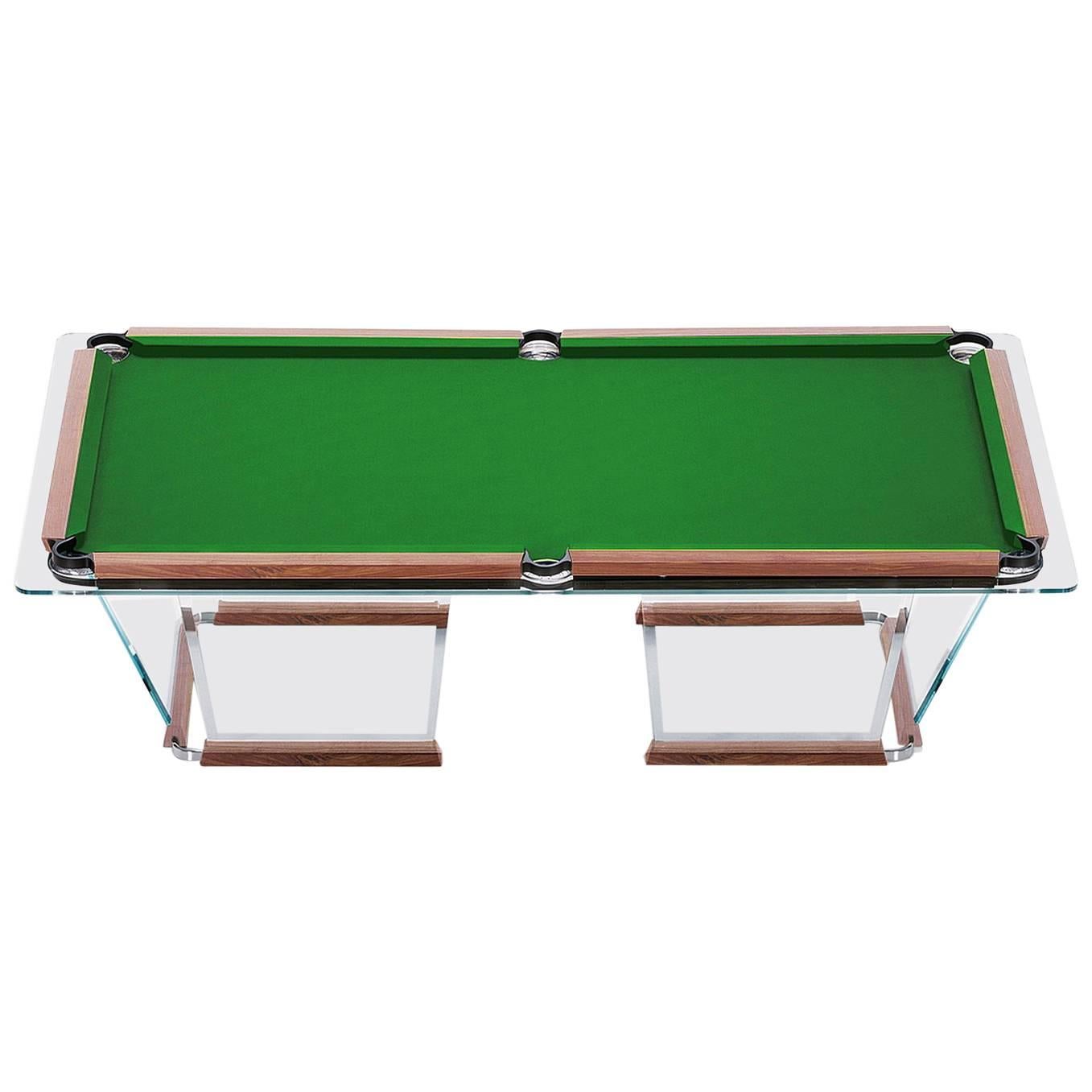 "T1.2" Crystal Pool Table with Leather or Walnut Covers by M. Sadler for Teckell