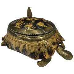 Vintage 1970s Brass and Shell Turtle Box