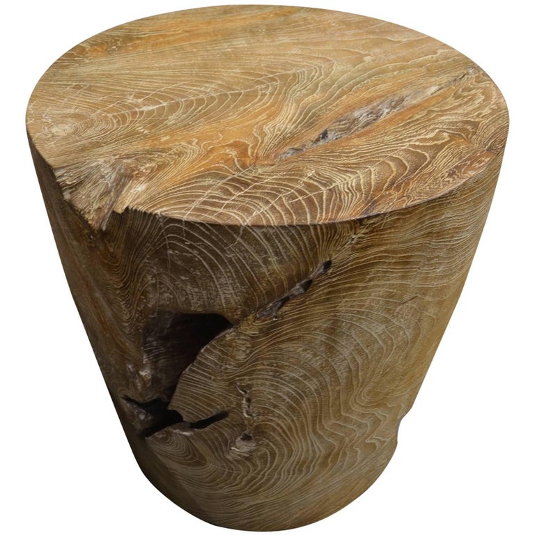 Andrianna Shamaris Organic Cerused Teak Wood Side Table For Sale at 1stdibs