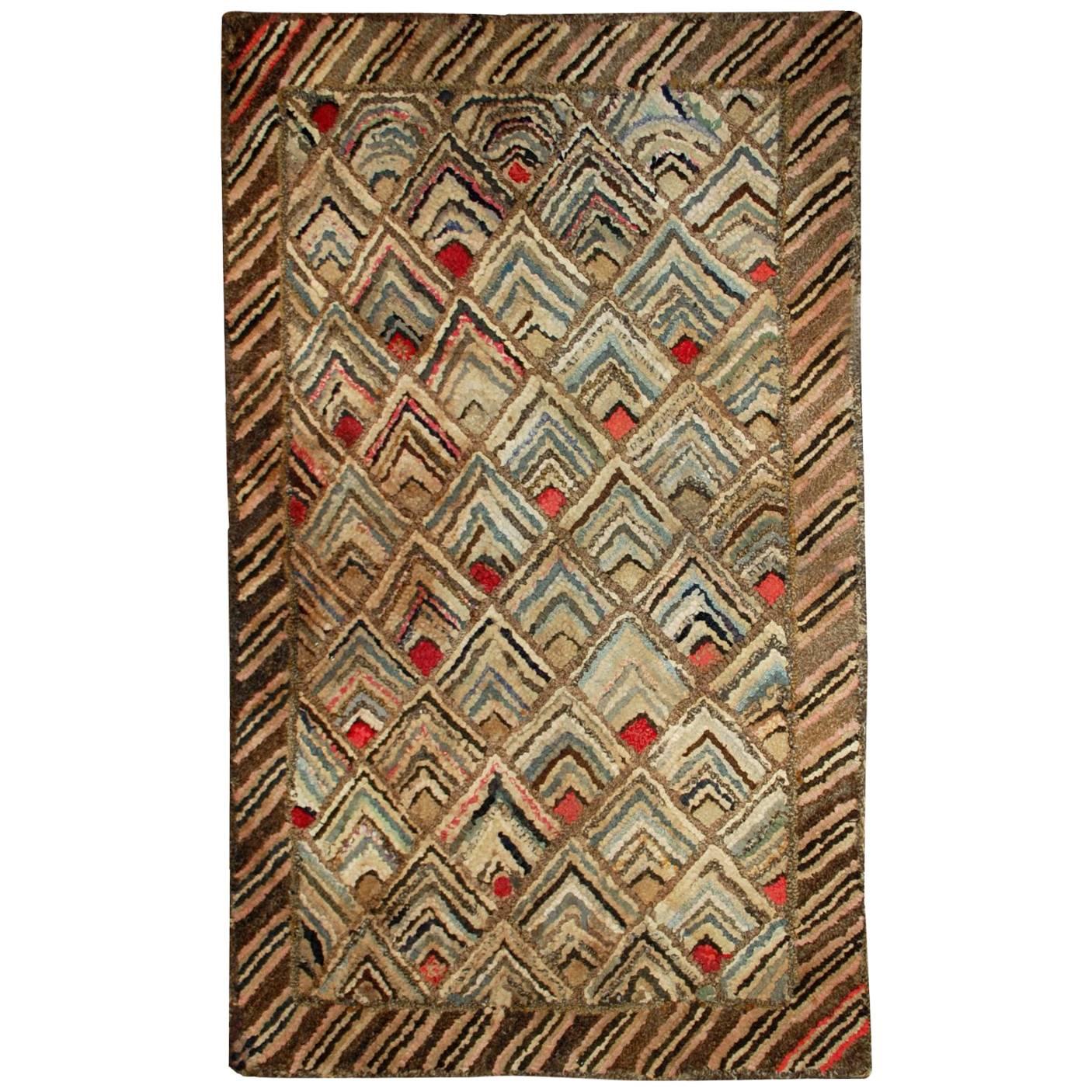 Handmade Antique American Hooked Rug, 1900s, 1B497 For Sale