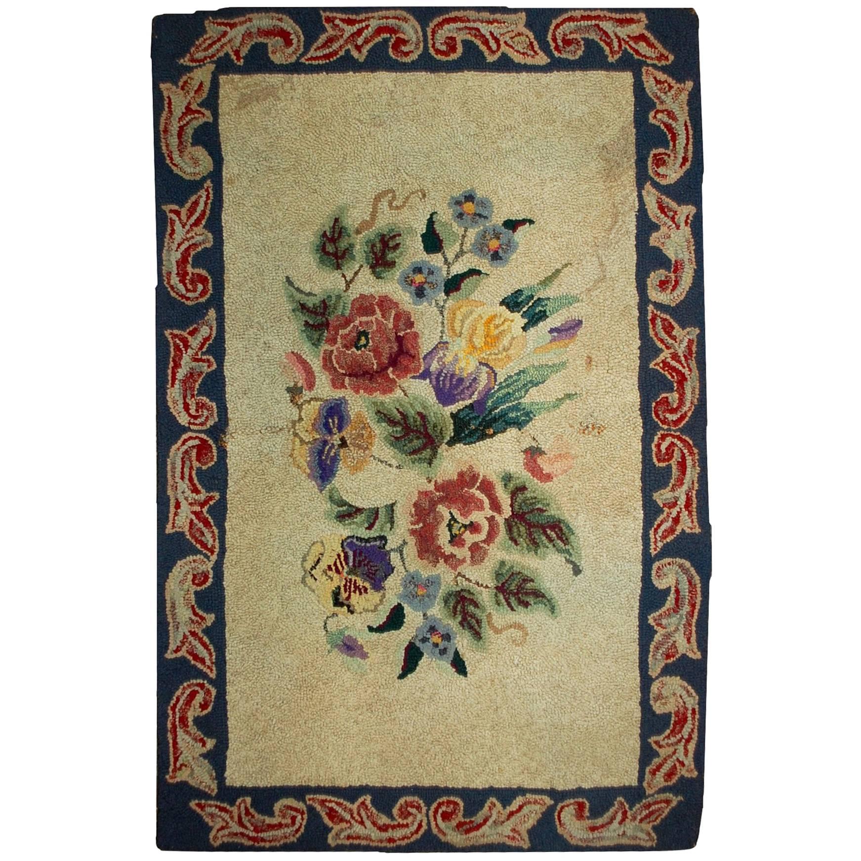 Handmade Antique American Hooked Rug, 1900s, 1B499