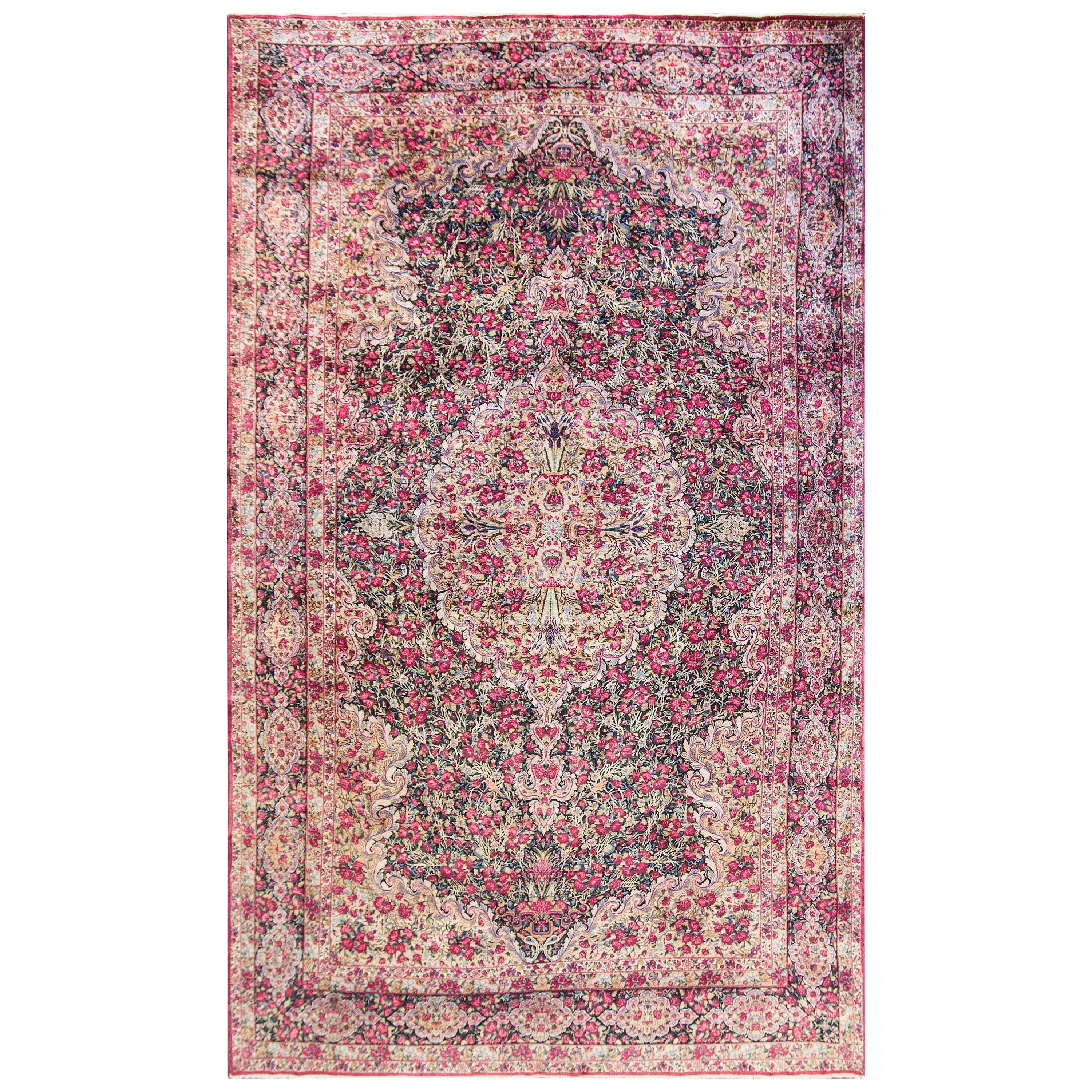Antique Persian Kerman laver Carpet, circa 1920s, 8'8" x 14'9" For Sale