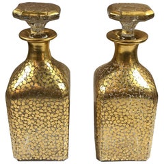 Exquisite Pair of 19th Century Baccarat Hand Gilt Decanters