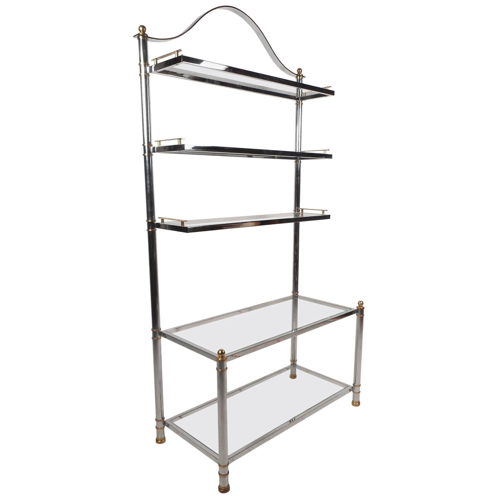 Mid-Century Modern Chrome and Brass Bakers Rack