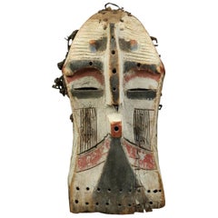 Antique Songye Luba Kifwebe Tribal Wood Mask, with White, Red and Black, Africa, Congo