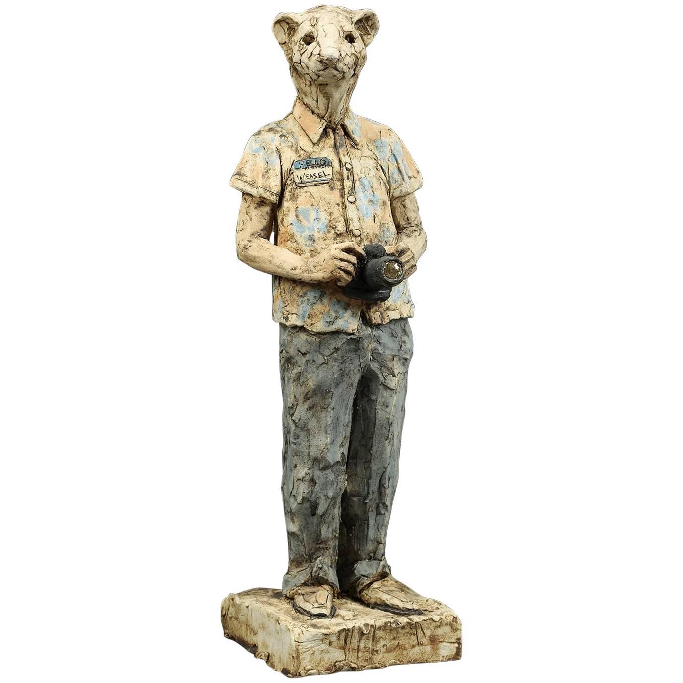 Contemporary Solid Ceramic Standing Figure "Tourist" by Zachary Roberts