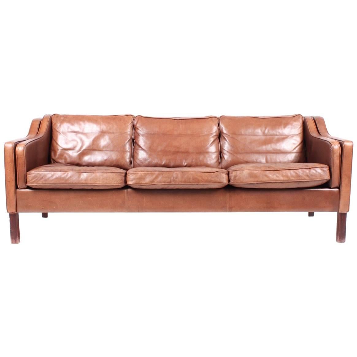 Danish Leather Sofa by Mogens Hansen