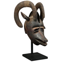 African Bobo ‘Burkina Faso’ Large Tribal Ram Helmet Mask with Curved Horns