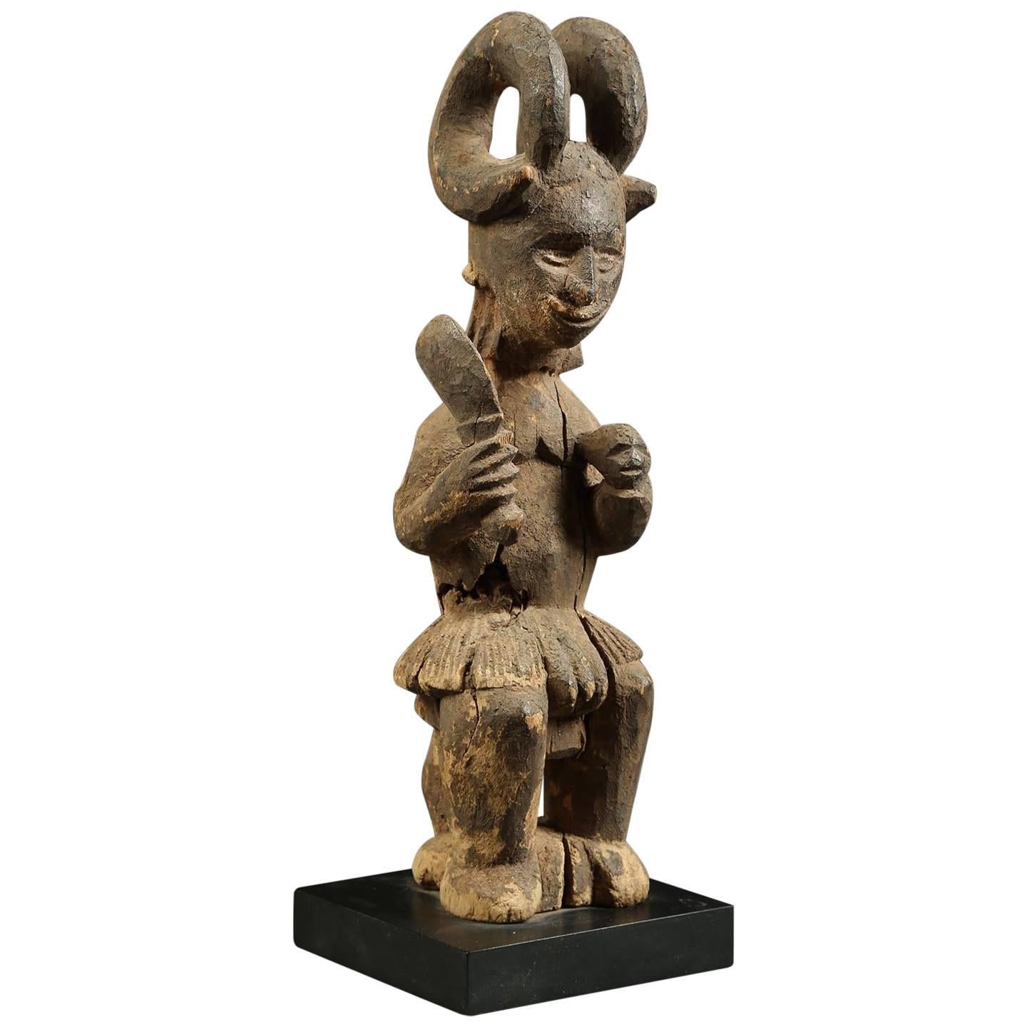 Igbo Tribal Seated Ikenga Figure with Sword and Head Africa, Nigeria