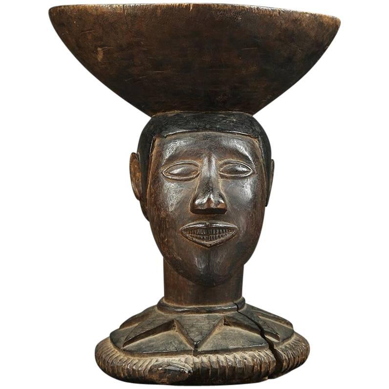 Baga Wood Offering Bowl, Tribal Altar Piece with Head and Snake, Africa, Guinea